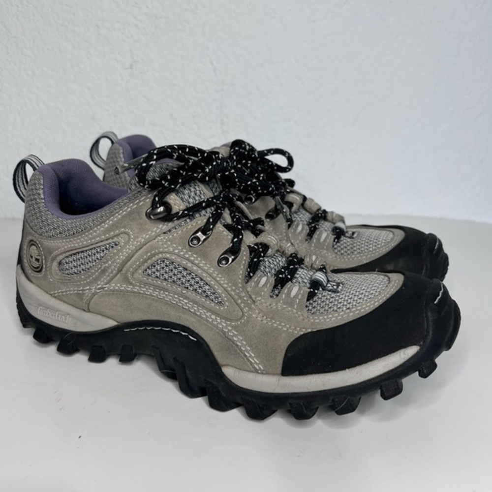 Timberland Gray Black Leather Suede Steel Toe Hiking Shoes Size 8